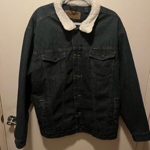 Wrangler Dark Denim Jacket with Sherpa Collar and Lining